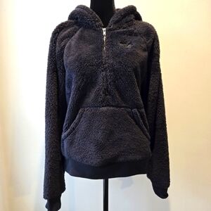 Fila Womens Black Half Zip Pullover Hooded Sherpa Faux Fur Medium